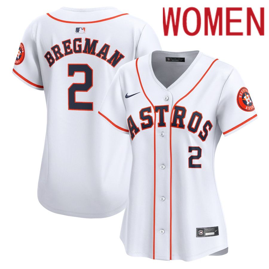 Women Houston Astros #2 Alex Bregman Nike White Home Limited Player MLB Jersey->women mlb jersey->Women Jersey